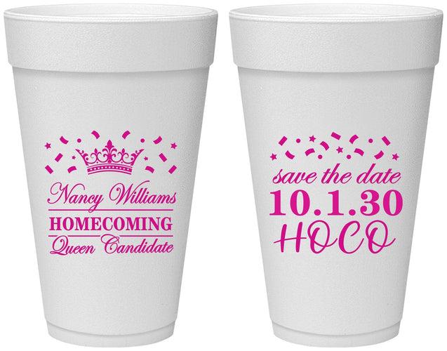 Personalized Homecoming 20 oz Foam Cups - Hoco Queen Vote | 330024