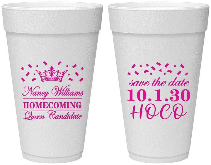 Personalized Homecoming 20 oz Foam Cups - Hoco Queen Vote | 330024