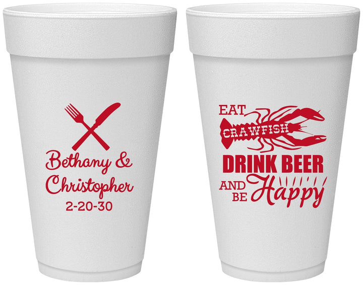 Personalized Wedding 20 oz Foam Cups - Crawfish Boil | 332