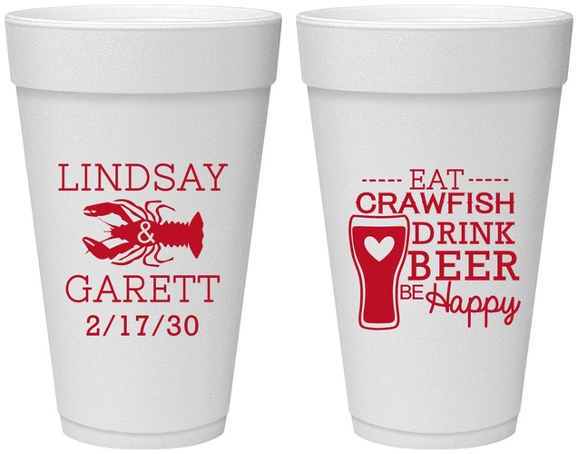 Personalized Wedding 20 oz Foam Cups - Crawfish Boil | 333