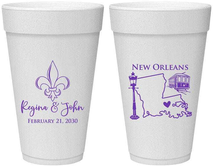 Personalized Wedding 20 oz Foam Cups - New Orleans | 334