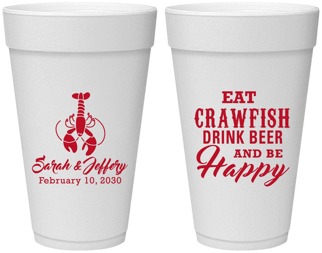 Personalized Wedding 20 oz Foam Cups - Crawfish Boil | 335
