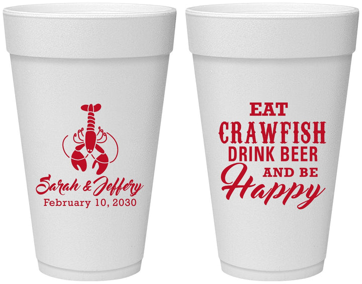 Personalized Wedding 20 oz Foam Cups - Crawfish Boil | 335