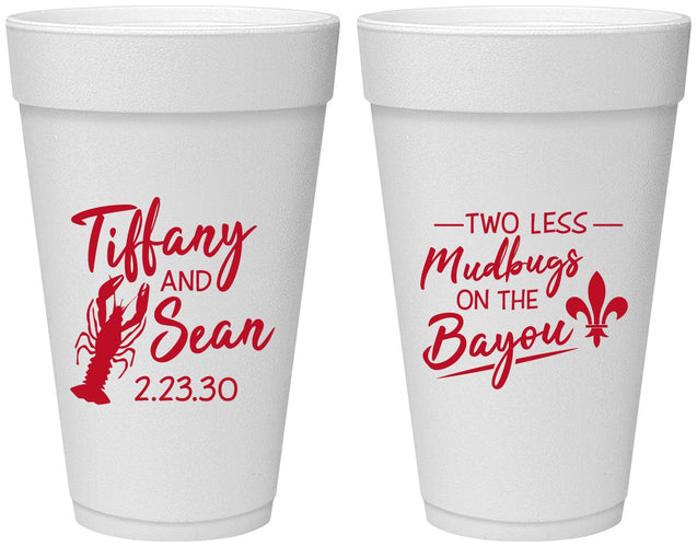 Personalized Wedding 20 oz Foam Cups - Crawfish Boil Mudbugs | 336