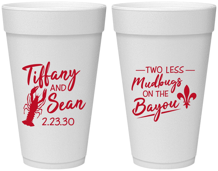 Personalized Wedding 20 oz Foam Cups - Crawfish Boil Mudbugs | 336