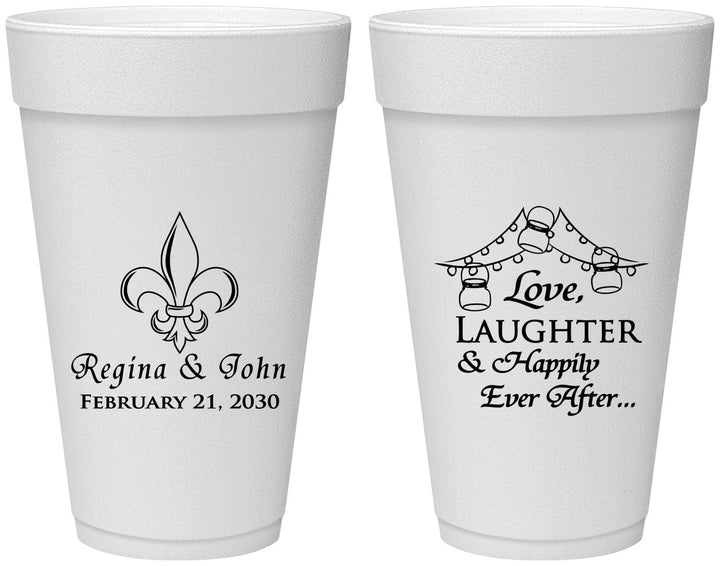 Personalized Wedding 20 oz Foam Cups - Love Laughter Happily | 338