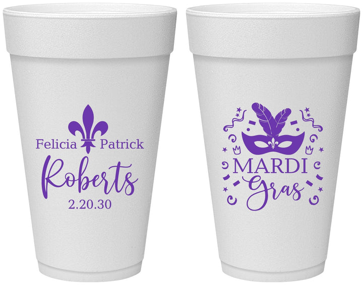 Personalized Wedding 20 oz Foam Cups - Mardi Gras | 339