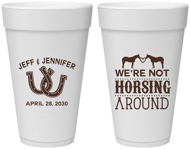 Personalized Wedding 20 oz Foam Cups - Horseshoe | 340