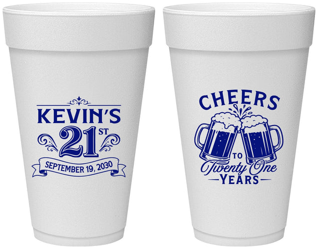 Personalized 21st Birthday 20 oz Foam Cups - Cheers To Twenty One Years | 340000