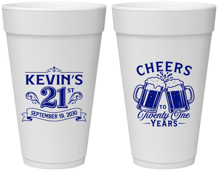 Personalized 21st Birthday 20 oz Foam Cups - Cheers To Twenty One Years | 340000