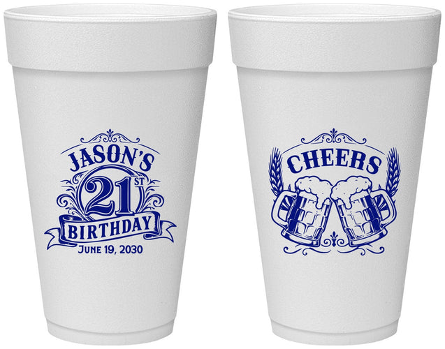 Personalized 21st Birthday 20 oz Foam Cups - Cheers | 340001