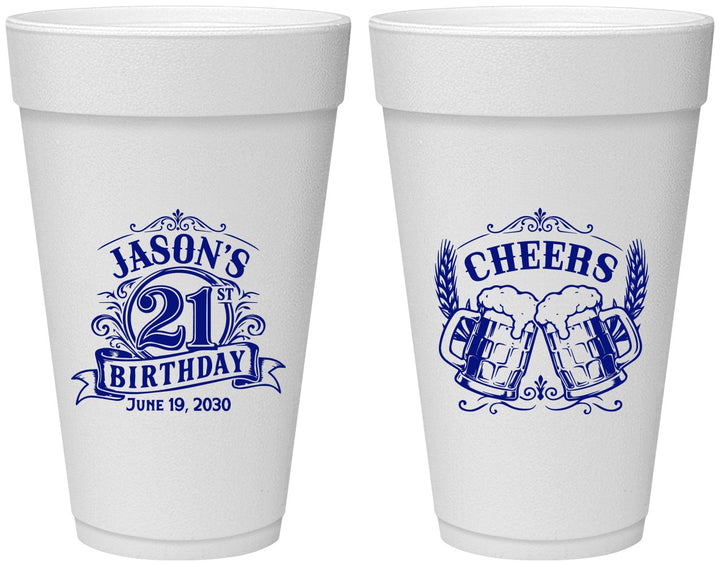 Personalized 21st Birthday 20 oz Foam Cups - Cheers | 340001