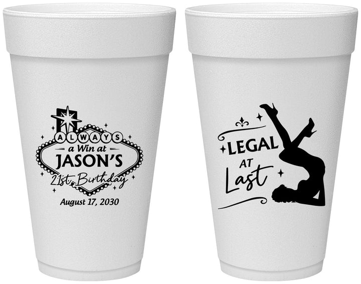 Personalized 21st Birthday 20 oz Foam Cups - Legal At Last Vegas | 340002