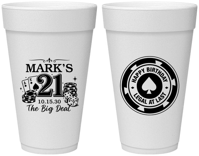 Personalized 21st Birthday 20 oz Foam Cups - Legal At Last Vegas | 340004