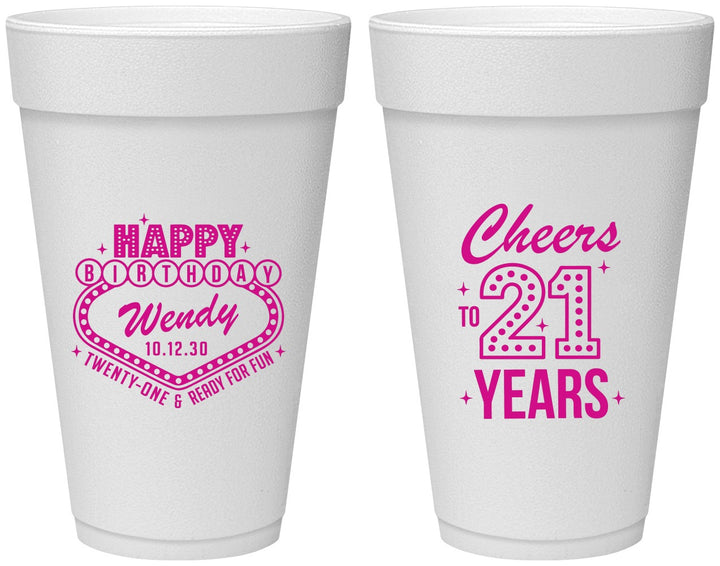 Personalized 21st Birthday 20 oz Foam Cups - Vegas | 340007
