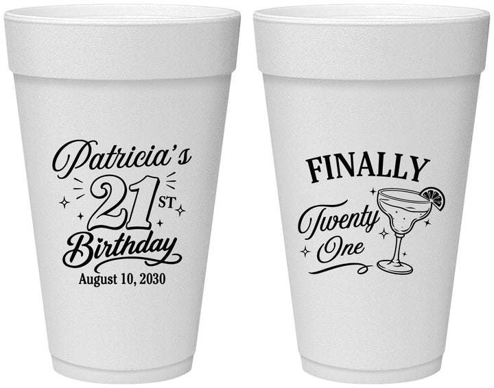 Personalized 21st Birthday 20 oz Foam Cups - Finally Twenty One | 340008