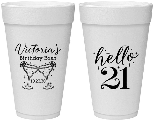 Personalized 21st Birthday 20 oz Foam Cups - Hello Twenty One | 340011