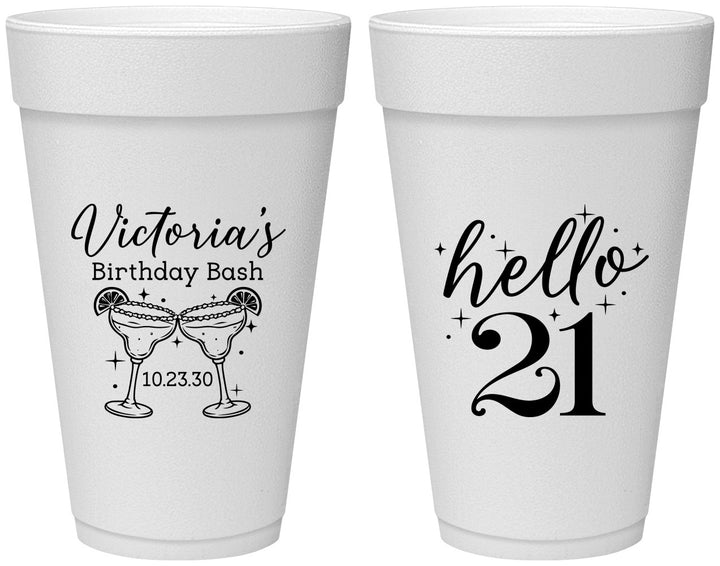 Personalized 21st Birthday 20 oz Foam Cups - Hello Twenty One | 340011