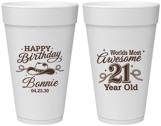 Personalized 21st Birthday 20 oz Foam Cups - Cowgirl | 340013