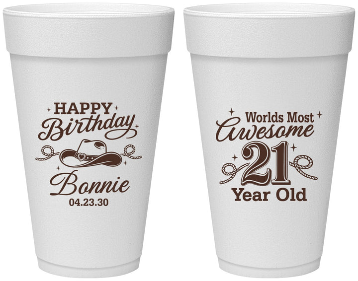 Personalized 21st Birthday 20 oz Foam Cups - Cowgirl | 340013