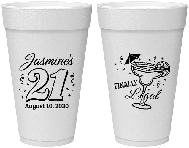 Personalized 21st Birthday 20 oz Foam Cups - Finally Legal | 340018