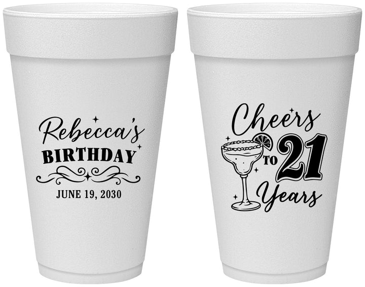 Personalized 21st Birthday 20 oz Foam Cups - Cheers To Twenty One Years | 340019