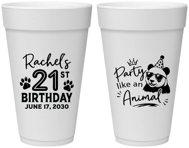 Personalized 21st Birthday 20 oz Foam Cups - Party Like An Animal Panda | 340021