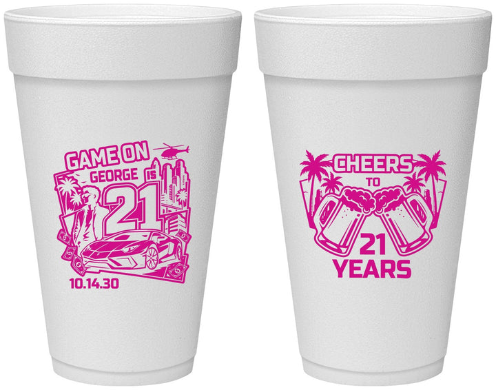 Personalized 21st Birthday 20 oz Foam Cups - Video Game | 340024