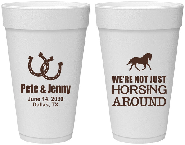 Personalized Wedding 20 oz Foam Cups - Horseshoe | 341