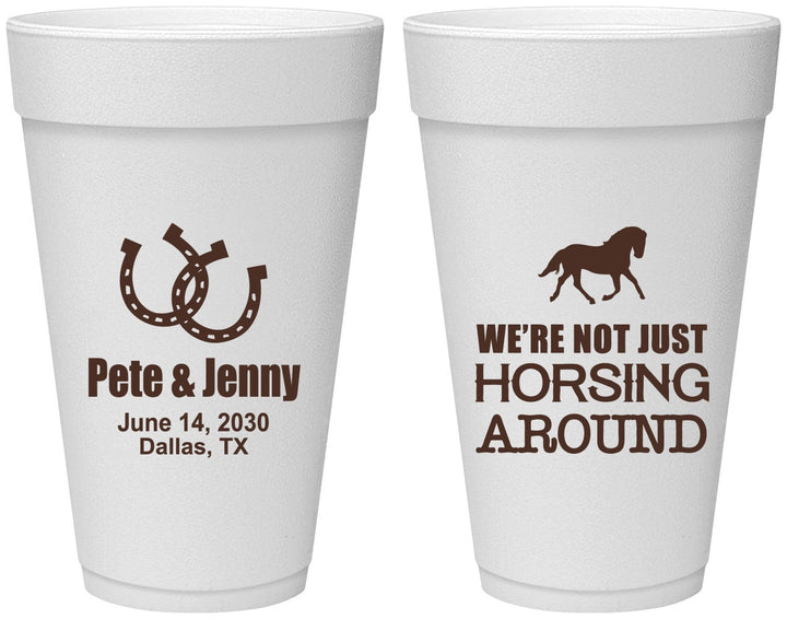 Personalized Wedding 20 oz Foam Cups - Horseshoe | 341