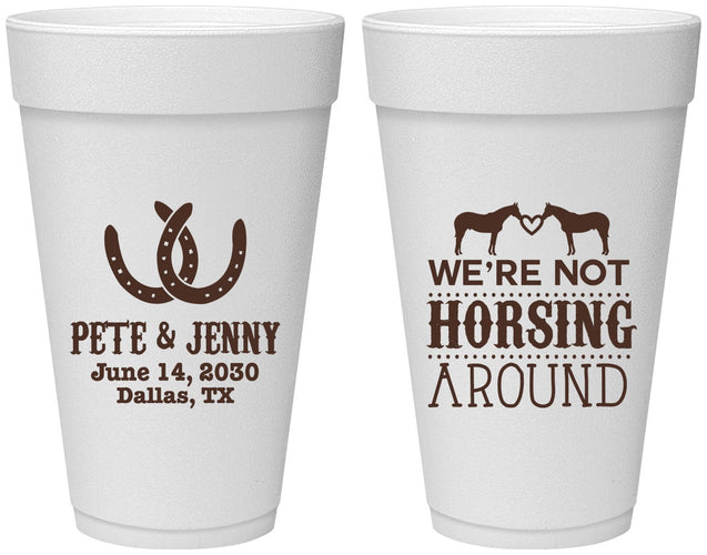 Personalized Wedding 20 oz Foam Cups - Horseshoe | 342