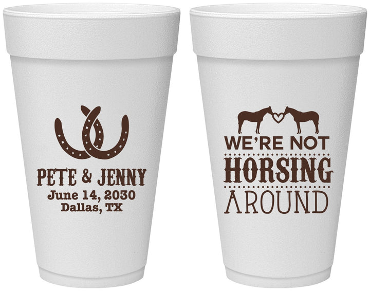 Personalized Wedding 20 oz Foam Cups - Horseshoe | 342