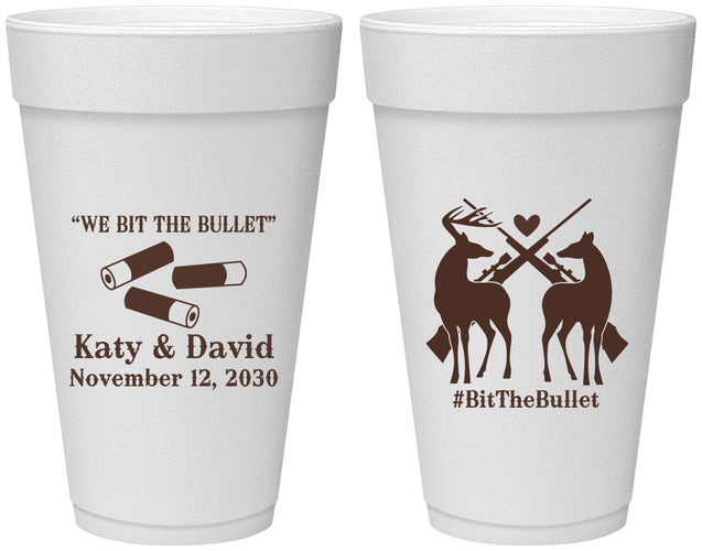 Personalized Wedding 20 oz Foam Cups - We Bit The Bullet | 343