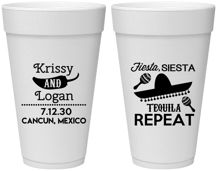 Personalized Wedding 20 oz Foam Cups - Fiesta Siesta Tequila Repeat | 344