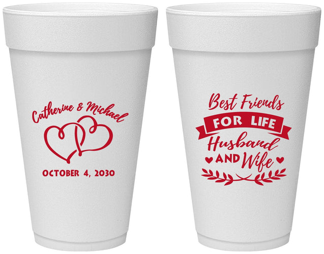 Personalized Wedding 20 oz Foam Cups - Best Friends For Life | 349