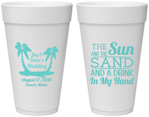 Personalized Wedding 20 oz Foam Cups - Beach | 350