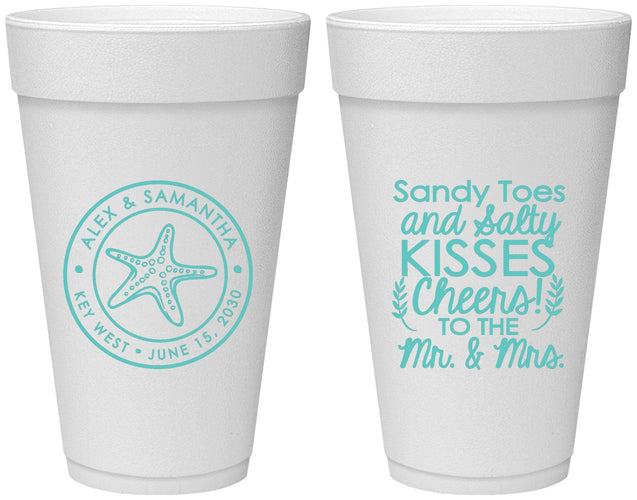 Personalized Wedding 20 oz Foam Cups - Sandy Feet Salty Kisses | 355