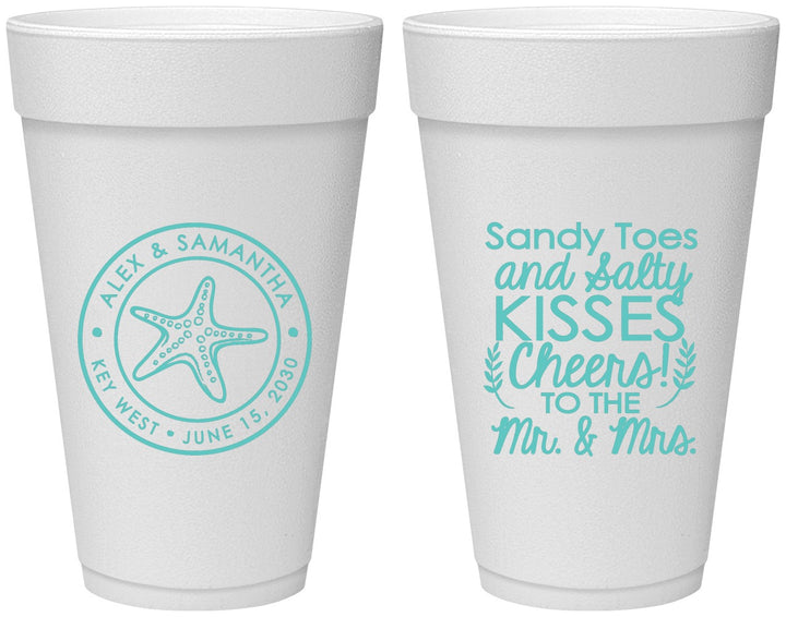 Personalized Wedding 20 oz Foam Cups - Sandy Feet Salty Kisses | 355