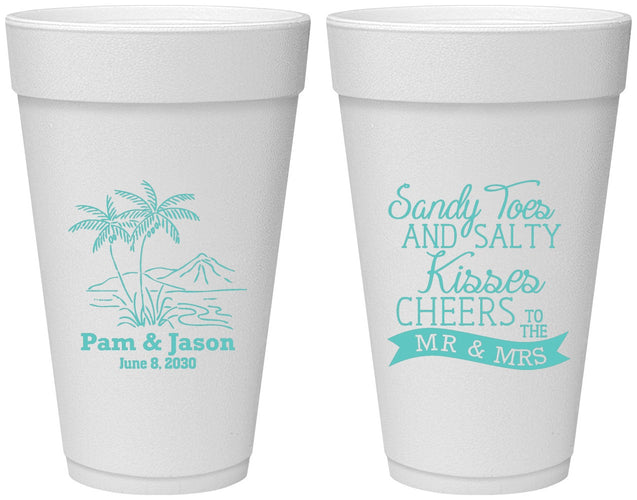 Personalized Wedding 20 oz Foam Cups - Beach | 358