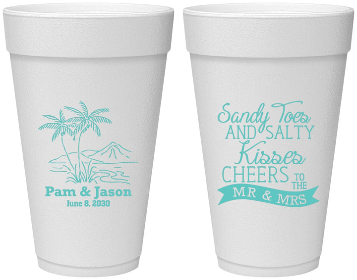 Personalized Wedding 20 oz Foam Cups - Beach | 358