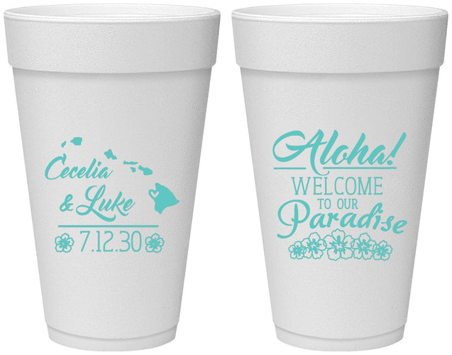 Personalized Wedding 20 oz Foam Cups - Hawaii | 365