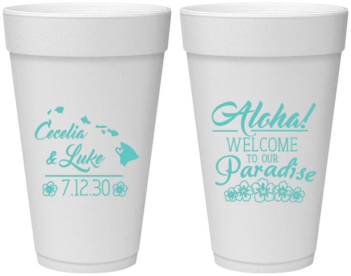 Personalized Wedding 20 oz Foam Cups - Hawaii | 365