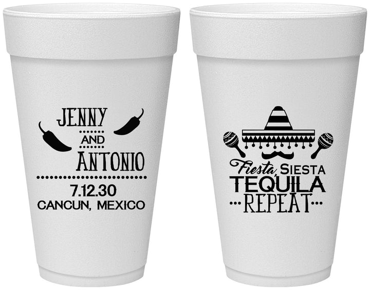 Personalized Wedding 20 oz Foam Cups - Fiesta Siesta Tequila Repeat | 369