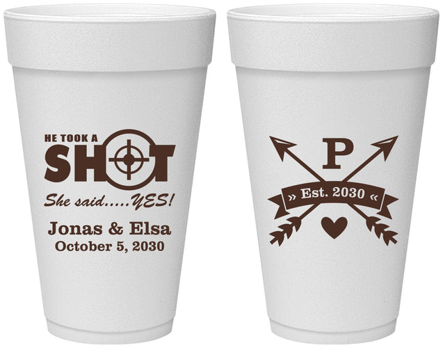 Personalized Wedding 20 oz Foam Cups - Take A Shot She Said Yes | 370