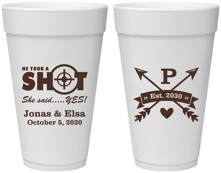 Personalized Wedding 20 oz Foam Cups - Take A Shot She Said Yes | 370