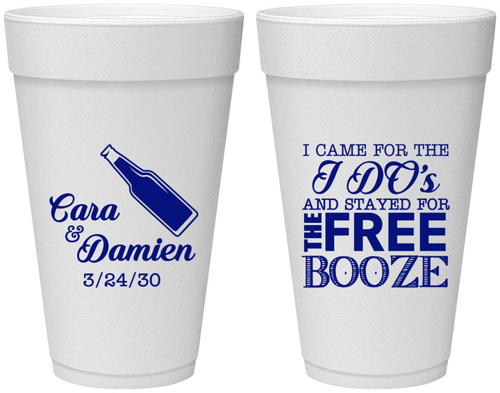 Personalized Wedding 20 oz Foam Cups - I Do Free Booze | 371