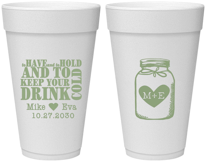 Personalized Wedding 20 oz Foam Cups - Mason Jar | 373