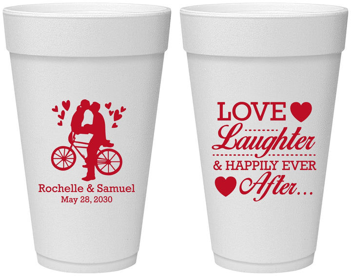 Personalized Wedding 20 oz Foam Cups - Love Laughter Happily | 376