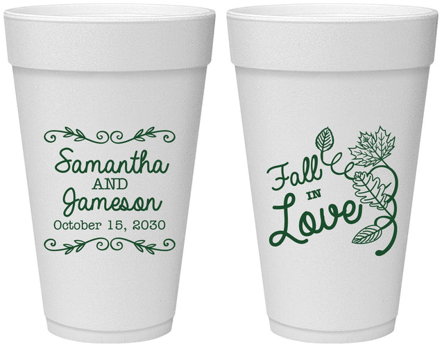 Personalized Wedding 20 oz Foam Cups - Fall In Love | 377
