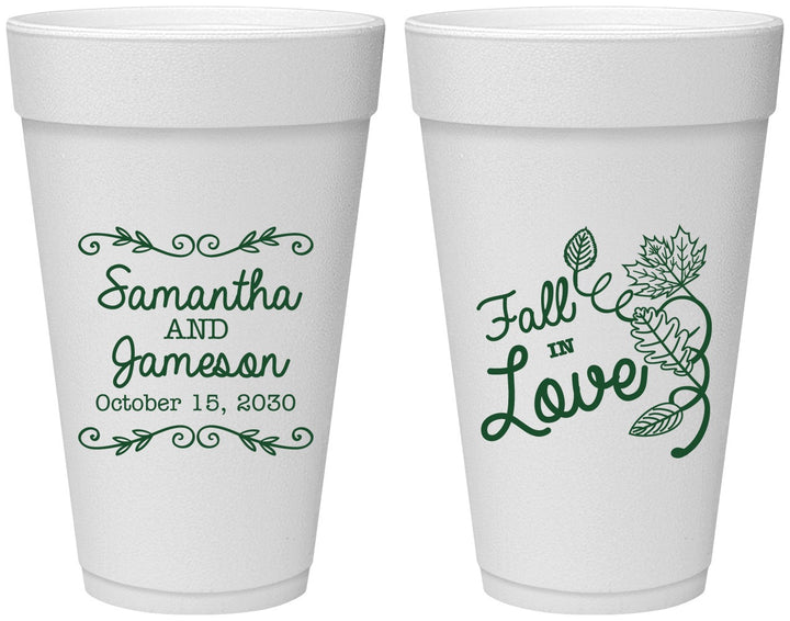 Personalized Wedding 20 oz Foam Cups - Fall In Love | 377